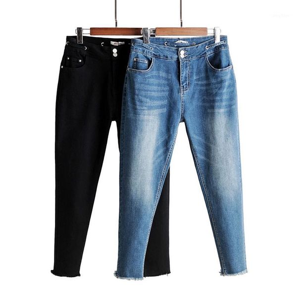 

plus size jeans are high waisted and have an adjustable waistband. spring 2020 new line of leggings stretch jeans1, Blue