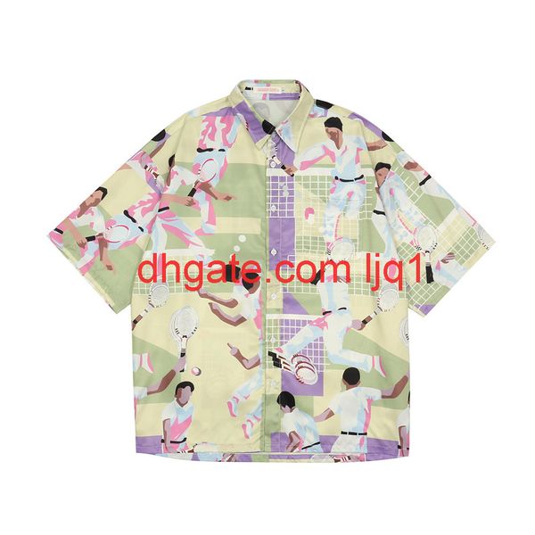 

cartoon full print short sleeve shirt men's fashion brand lapel cardigan shirt street trend loose half sleeve, White;black