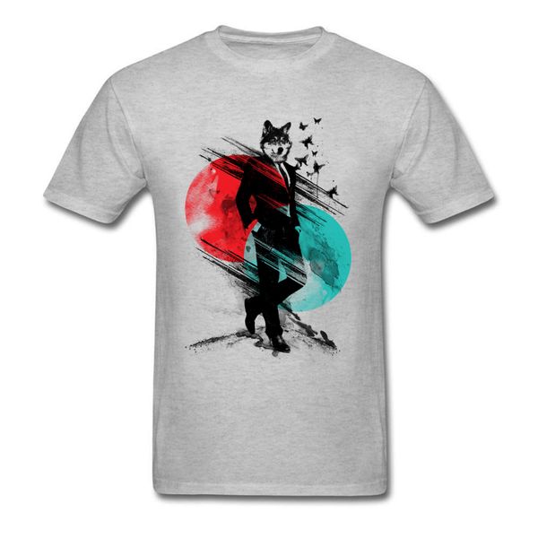 

2018 cool wolf man tee shirts ink painting men's summer stylish grey t-shirt short sleeve clothing sport hooded sweatshirt hoodie