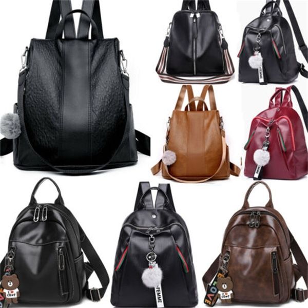 

Women's Solid Bagpack Bags For Women new 2021 Girls Casual Fashion Shoulder School PU Travel Backpack Book Bag