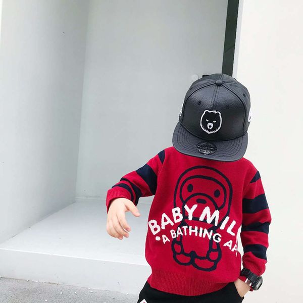 

brand children's autumn fashion new ylx2020 ape striped sve sitting monkey towel embroidered sweater 1o4t, Blue