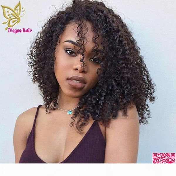 

короткие человеческих волос фронта шнурка парики перуанский волос необработанные полный парик парик человеческих волос kinky завитые для чер, Black;brown