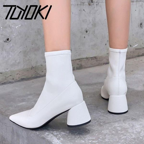 

tuyoki size 33-41 women ankle boots pointed toe high heel shoes women winter warm short boots lady fashion daily footwear, Black