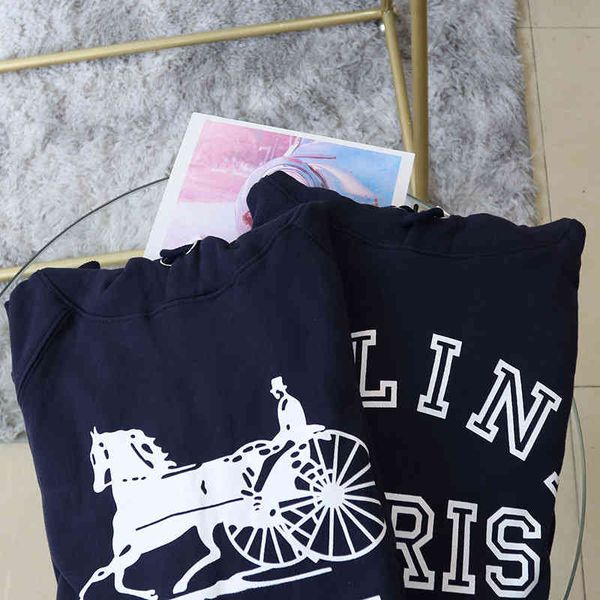 

autumn new fashion carriage printing loose large version net red men's and women's lovers hooded sweater, Black