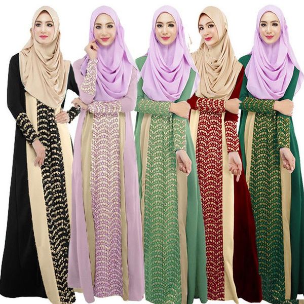 

ethnic clothing islamic muslim hijab dress women patchwork big swing long dresses sleeve maxi caftan robes kaftan clothes, Red