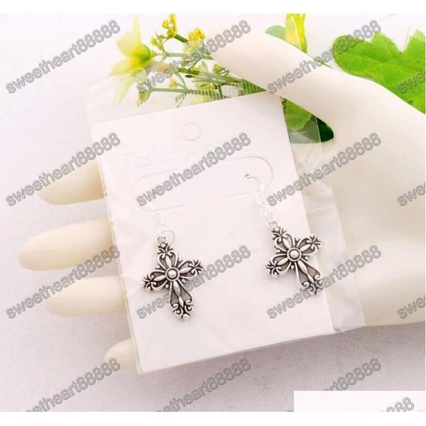 

filigree heart cross earrings 925 silver fish ear hook 30pairs/lot antique silver dangle chandelie sqcwls queen66