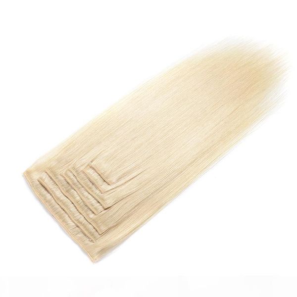 

human hair clip in hair extensions brazilian virgin straight clip in human hair extension 613 blonde color 16-22 inch, Black;brown