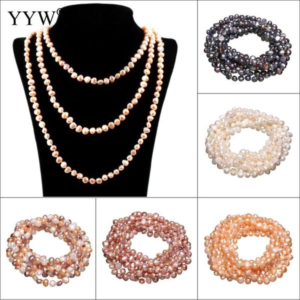 

natural freshwater pearl necklace for women black/pink/purple/white 8x7x5mm potato pearl jewelry 69.3 inch strand, Silver