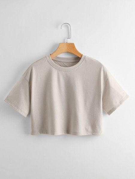 

solid crew neck crop tee z5sy#, White