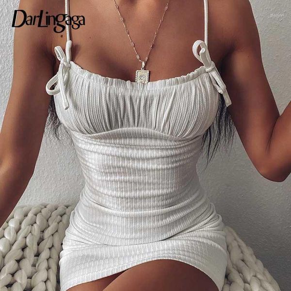 

darlingaga spaghetti strap bow ruched white dress female sundress fashion bodycon beach summer dress mini basic dresses new1, Black;gray