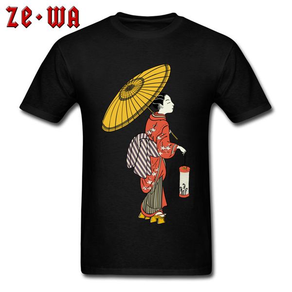 

мужчины tshirt японское искусство t рубашка street с коротким рукавом футболки япония женщина с зонтиком печати топы тис черный спортивный с