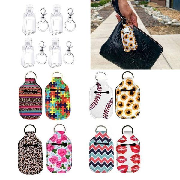 

4pc small empty travel bottle refillable containers 30ml flip cap reusable bottle hand sanitizer keychain carrier holder1, Silver
