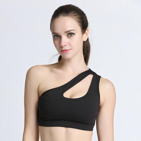 

one shoulder women sports durable shakeproof oblique bra running fitness yoga gym clothing athletic underwear kg-239, White;black