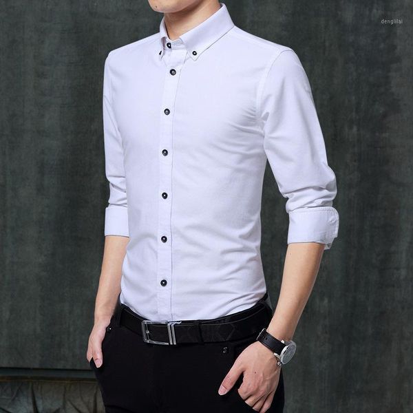 

men's thin lapel cotton high-end long sleeve shirt trendy slim shirt1, White;black