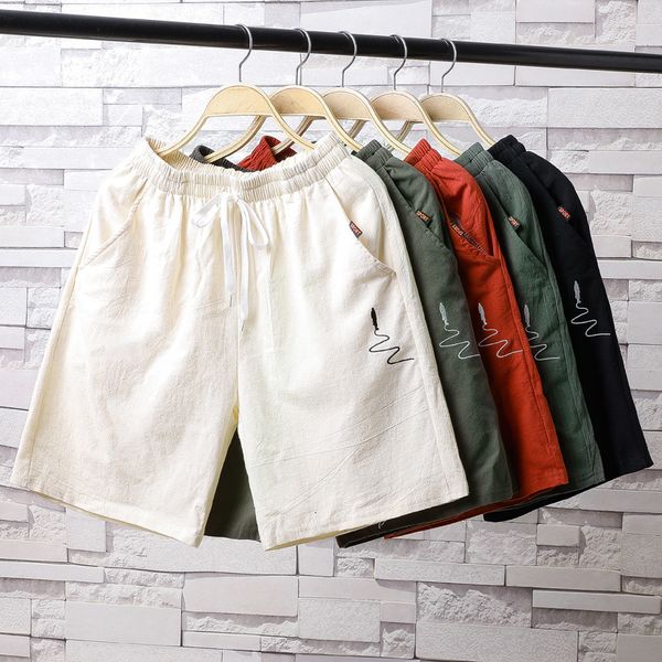 

linen shorts loose cotton hemp 5-quarter men's sports and leisure summer beach pants big underpants fashion, White;black