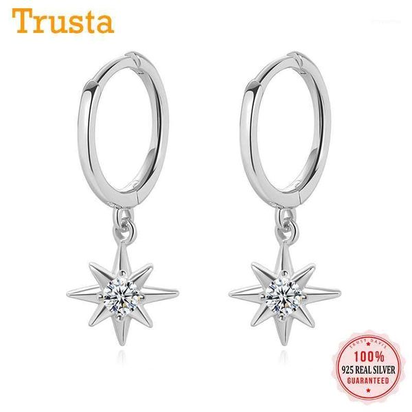 

trustdavis authentic 925 sterling silve geometric star zircon hoop earrings for fashion women party fine jewelry accessories1, Golden;silver