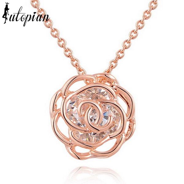 

pendant necklaces iuan christmas gift elegant ferris rose flower necklace with austrian stellux zirconia #rg76699, Silver