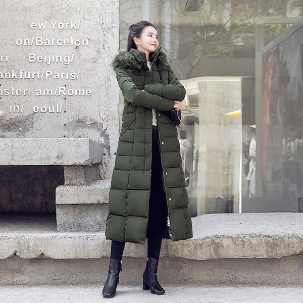 

2021 new winter coat women long thick warm parka coat women fashion slim cotton padded fur collar outwear warm jacket 8t2x, Black