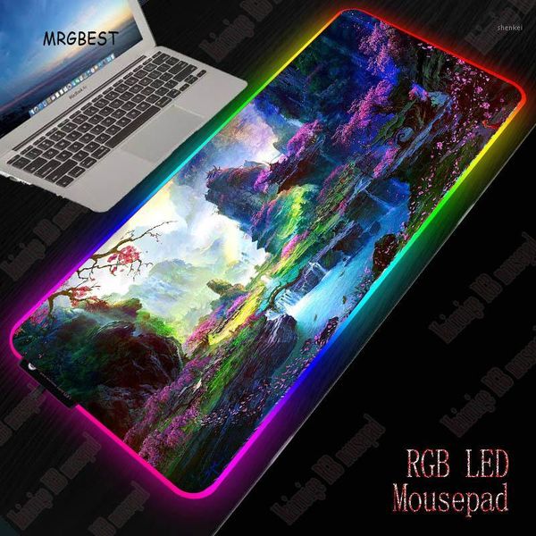 

mrgflower forest landscape rgb large gaming mouse pad gamer led computer mousepad big with backlight for keyboard desk mat1