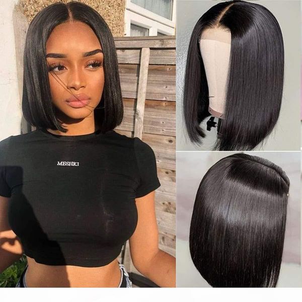 

closure wig short wig bob human hair 4x4 13x4 remy brazilian human lace wigs virgin hair wigs straight lace front wig bob wigs pre plucked, Black