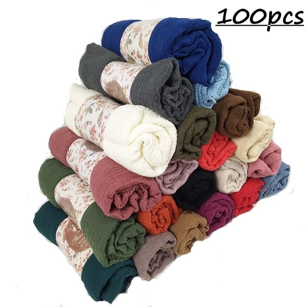 

j40 100pcs bubble plain scarf/scarves fringes women soft solid hijabs popular muffler shawls big pashmina wrap y201024, Blue;gray