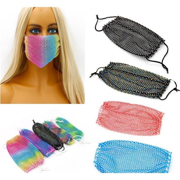 

bling bling diamond face mask fashion trend nightclub bar rhinestones masks washable reusable fishing net face jllpsm lucky2005