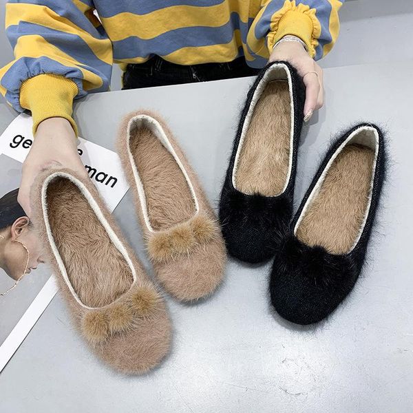 

зима женщины плюшевые скольжению на плоские туфли женщина flats теплый бездельник повседневная обувь большой размер velvet beanie zapatos mu, Black