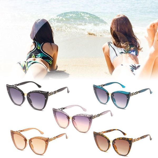 

fashion women retro metal frame eyeglasses cat eyes gradient diamond spectacles eyewear versatile sunglasses 2xpc, White;black