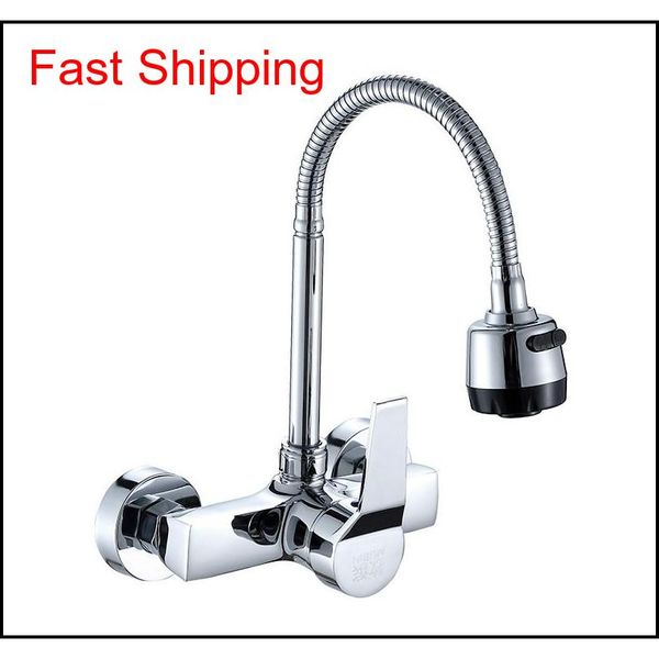 

wall mounted kitchen faucet mixers kitchen sink tap wall faucet flexible hose double hol qylcjc yh_pack