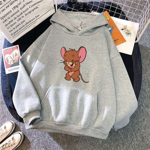 

women hooded sweatshirt with pockets cartoon cute pullover casual loose fit harajuku oversized hoodie kawaii velvet thicken, Black