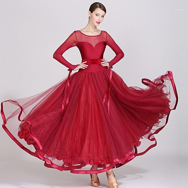 

dark red ballroom dance dresses ballroom costume viennese waltz dress long dress standard spanish tango costumes1, Black;red