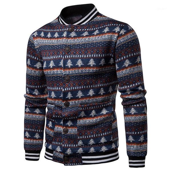 

men's jackets autumn and winter sweater men's jacket casual christmas tree stripe printed fashion coats 20211, Black;brown