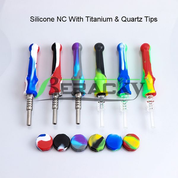 DHL !!! Kit de NC de silicone com quartzo / dicas de titânio 14mm silicone nc kits mini nc ferramenta DAB para vidraceiros de água Bongs Dab Rigs fumar