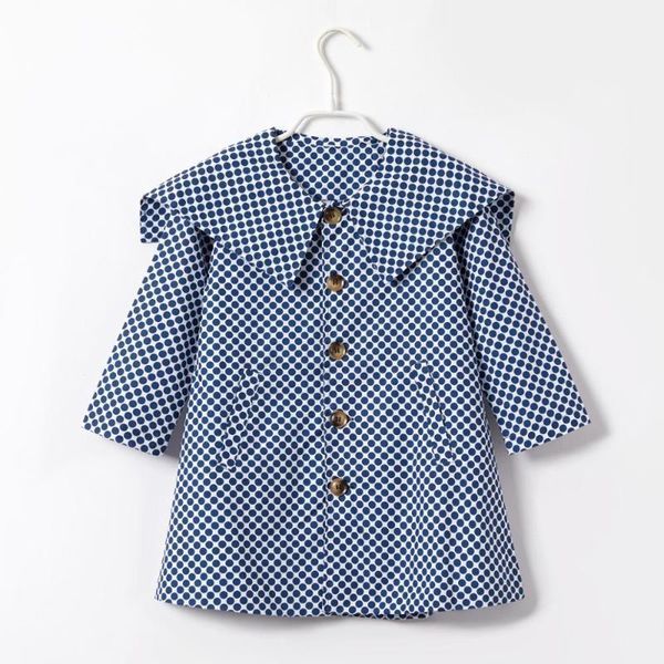 

toddler girl polka dots vintage doll collar wind coat1, Blue;gray