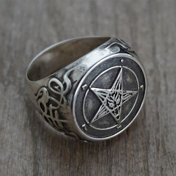 

cluster rings signet sigil of lucifer ring for men boy gothic witch church satan cross satanic male jewelry gifts, Golden;silver