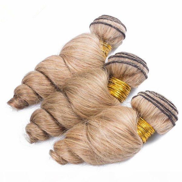 

#27 honey blonde loose wave malaysian human hair bundles deals 3pcs light brown human hair weave wefts pure 27 loose wavy hair extensions, Black