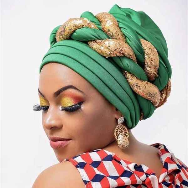 Turbanos para mulheres plissadas Beanie Headwrap Chapéu Africano Envoltório Arab Muslim Turbante Scarf Mulheres Hijabs Hair Aso Oke Auto Gele 220124