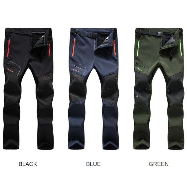 

men hiking pants winter warm pants with pockets fleece lined for outdoor camping mountaineering skiing snowboarding, Black;blue
