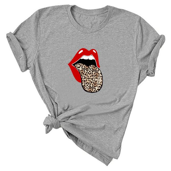 

wt20381 short sleeve round neck loose pullover short sleeve t-shirt female personality fashion lip printing, White