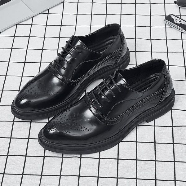 

new spring brogue shoes business men leather oxford shoes for men brand male footwear dress big size 38-461, Black