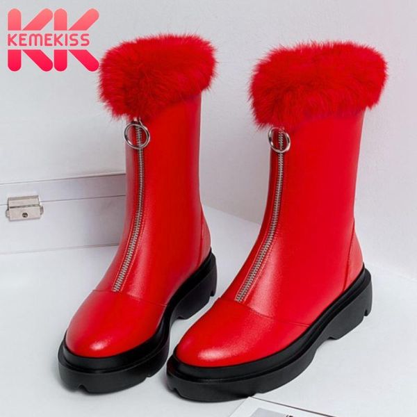 

kemekiss женщины mid теленок снег сапоги плюшевые fur круглый toe передняя молния обувь зима теплая boots женщины мода обувь размер 33-40, Black