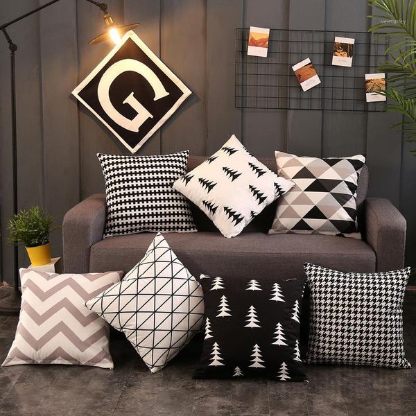 

cushion/decorative pillow nordic soft smoothness peach skin decorative cushion cover 45*45cm geometric houndstooth tree pillowcase office ca