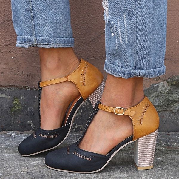 

summer female sandals heels single shoes women shoes in europe and america 2019 spring fashion trend #059w, Black