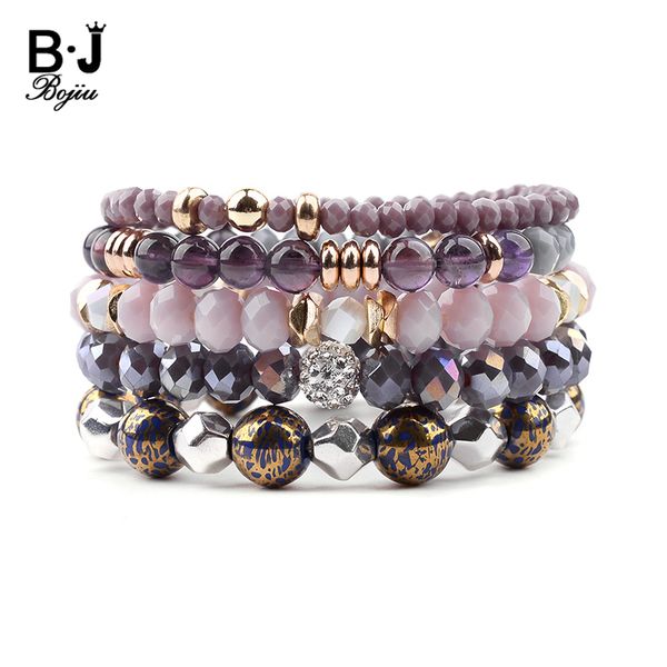 

bojiu 5 pcs/set trendy multilayer women bracelets purple gray crystal blue enamel violet quartz agates copper bracelet bcset244, Black