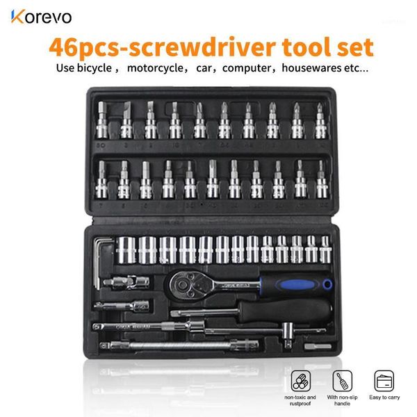 

46 1/4 "car and motorcycle repair tools bicycle repair ratchet wrench set wrench set drill screwdriver socket diy tool kit1