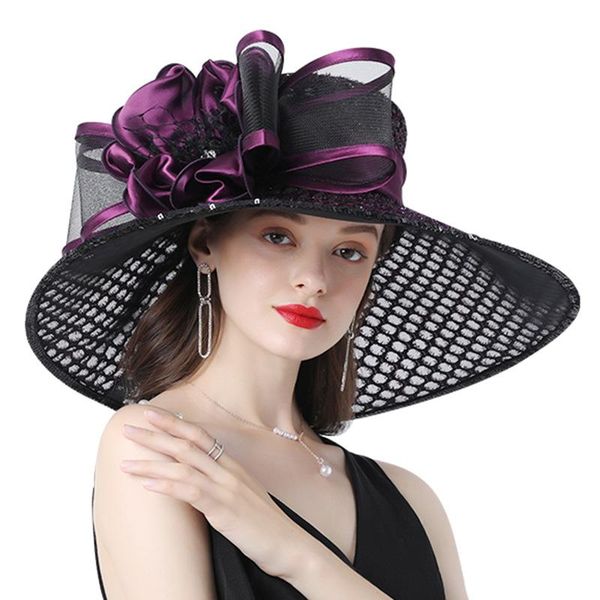 

mingil tengda ladies mesh flower decoration large eaves sun visor hats wind sunshade comfortable hat multi-color optional, Blue;gray