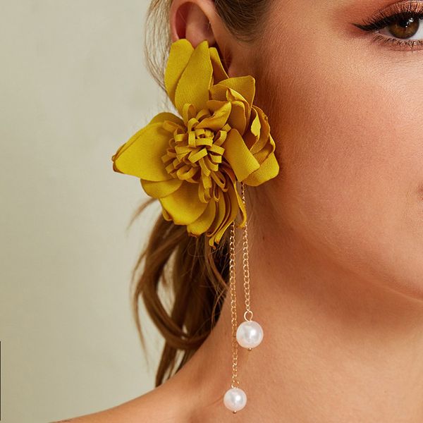 

для женщин серег роскошных ювелирных изделий конструктора женщин серьги сладких ткани цветок персонализированных перлы кулон цветок серьга, Silver