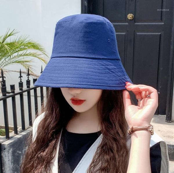 

2020 new trendy casual fisherman hats girls solid double sided bucket hat sun shading double-sided reversible wear bucket hats1, Blue;gray