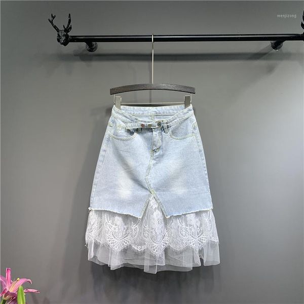 

long skirts jeans push-up lace high-waiste denim summer bleached dm0011, Black