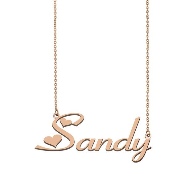 

sandy name necklace custom nameplate pendant for women girls birthday gift kids friends jewelry 18k gold plated stainless steel, Silver